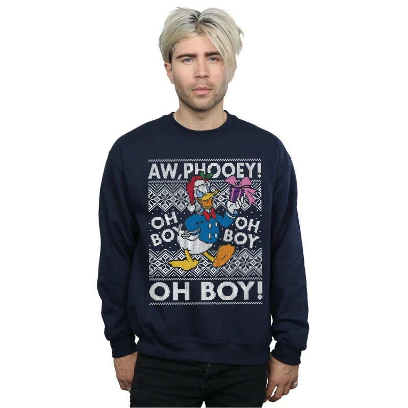 Image of Disney Men Donald Duck Christmas Fair Isle Sweatshirt in Navy Size: Small Navy S Male 5057736354933