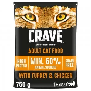 Crave Natural Complete Turkey and Chicken Dry Cat Food 750g