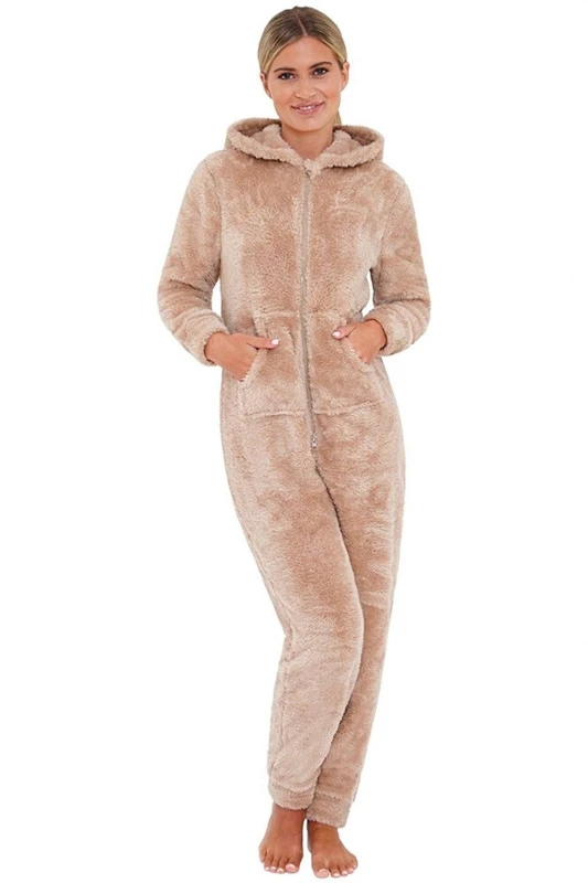 Image of Love to Sleep Fluffy Fleece Onesie Beige female