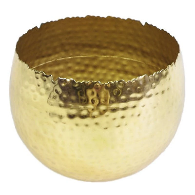 Image of Leaf Large Metal Planter 22 X 17Cm Hammered Gold Colour - Curvy Edge