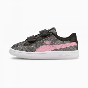 PUMA Smash V2 Glitz Glam Baby Girls Trainers, Black/Pale Pink Size 8 Shoes