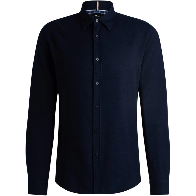 Image of BOSS Brushed Cotton Shirt Navy