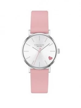 Image of Coach Coach Perry Pink Leather Strap 28Mm White Sunray Dial Heart Detail Ladies Watch
