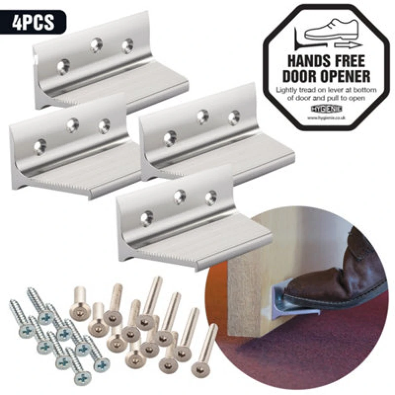 Image of Valiant Hands Free Foot Pull Door Opener (4-Pack) Metallic Silver