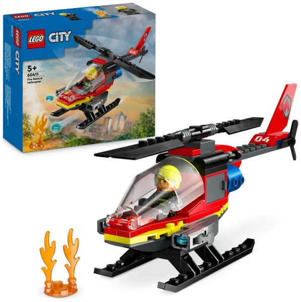 image of LEGO City Fire Rescue Helicopter Toy Vehicle Set 60411