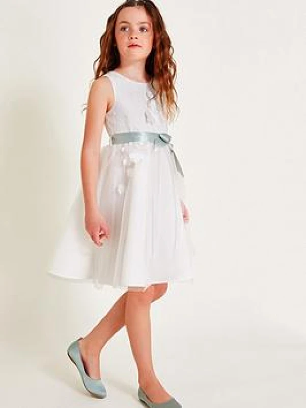 Image of Monsoon Girl's Molly Scuba Bow Bridesmaid Dress in Ivory Size: 6 Years Ivory Female 6 Years