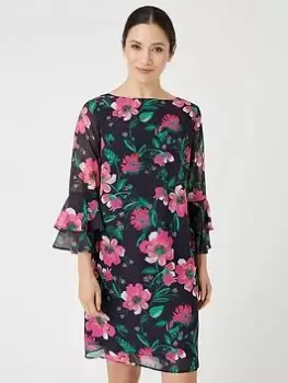 Image of Wallis Floral Shift Dress - Navy, Blue, Size 10, Women