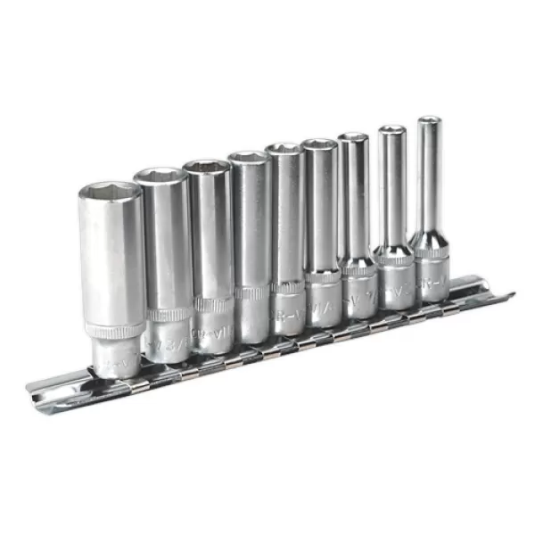 Image of Genuine SEALEY AK2718 Socket Set 9pc 1/4Sq Drive 6pt Deep WallDrive® Imperial