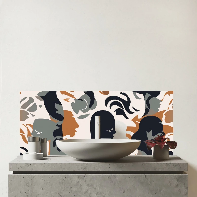 Image of Warren Reed - Designer Abstract Grey Brown Silhouette Glass Bathroom Splashback Brown Unisex