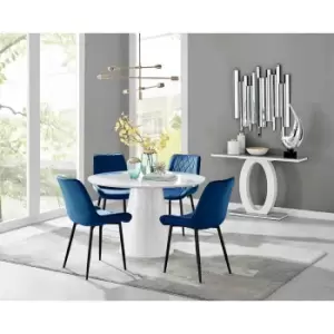 Image of Furniture Box Palma White High Gloss Round Dining Table and 4 Navy Pesaro Black Leg Chairs