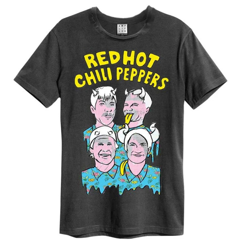 Image of Amplified Mens Illustrated Red Hot Chilli Peppers T-Shirt in Charcoal Size: XS Charcoal Male XS