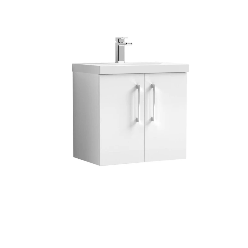 Image of Balterley Modern Bathroom 2 Soft Close Door Wall Hung Vanity Unit & Rectangular Mid-Edge Basin, Gloss White, 600 mm in White White Unisex