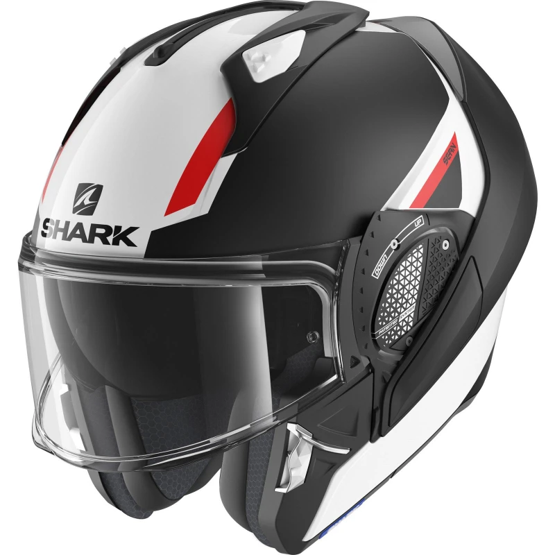 Image of Shark Evo-GT Sean Flip Front Motorcycle Helmet XS Dual White Black Red (WKR) Dual White Black Red