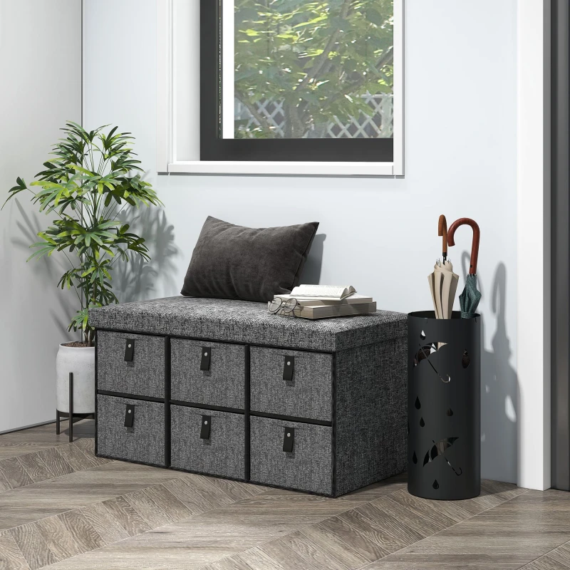 Image of HOMCOM Shoe Bench w/ Cushioned Seat, 6 Fabric Drawers - Grey 837-465V70CG