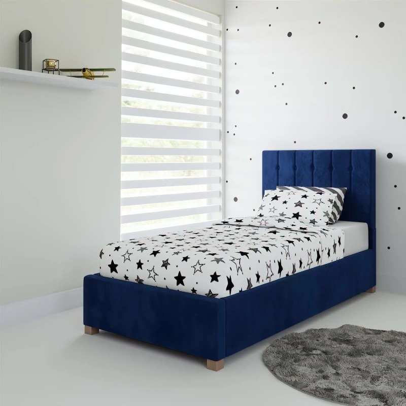 Image of Rest Relax Olivia Fabric Ottoman Single Bed in Blue Blue Unisex Single