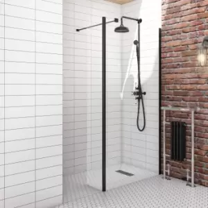 Image of Black 900mm Wet Room Shower Screen with Wall Support Bar & Return Panel - Corvus