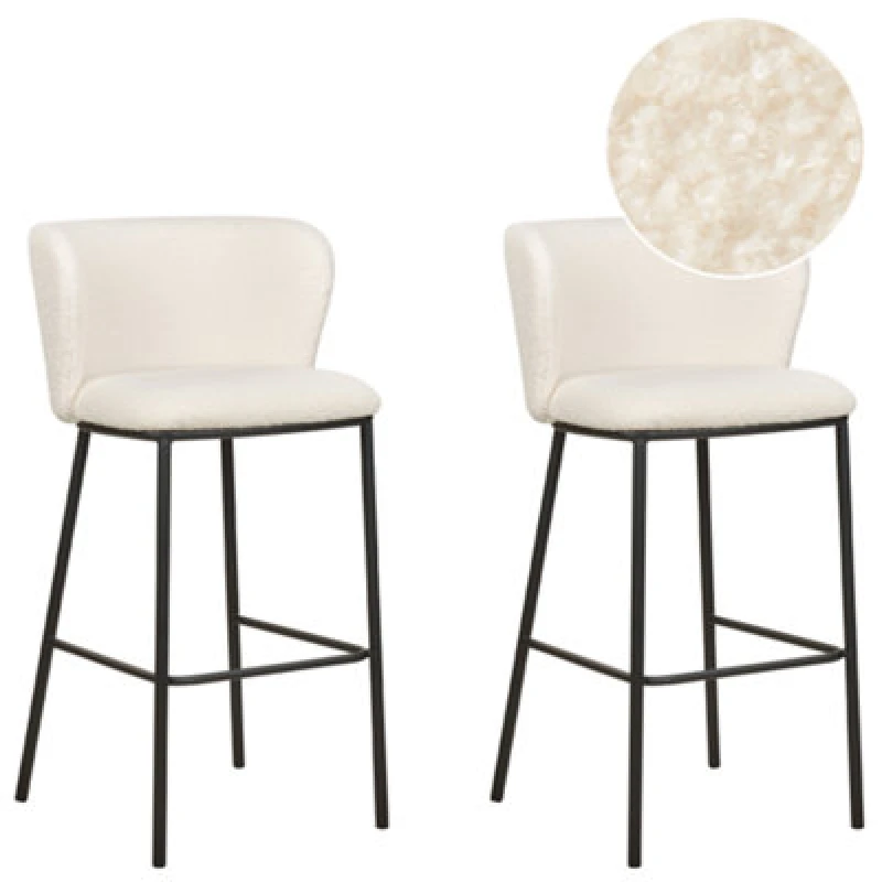 Image of Beliani Set Of 2 Bar Chairs Mina Boucle White