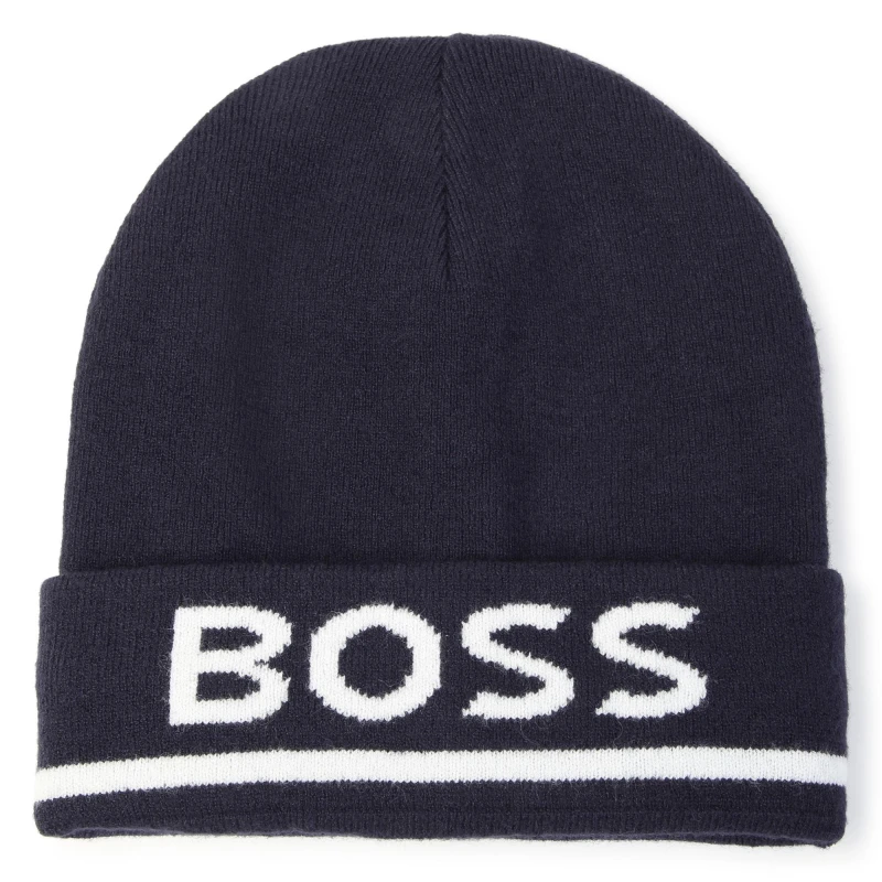 Image of Boss Logo Print Beanie Junior Boys - Blue Blue Infant