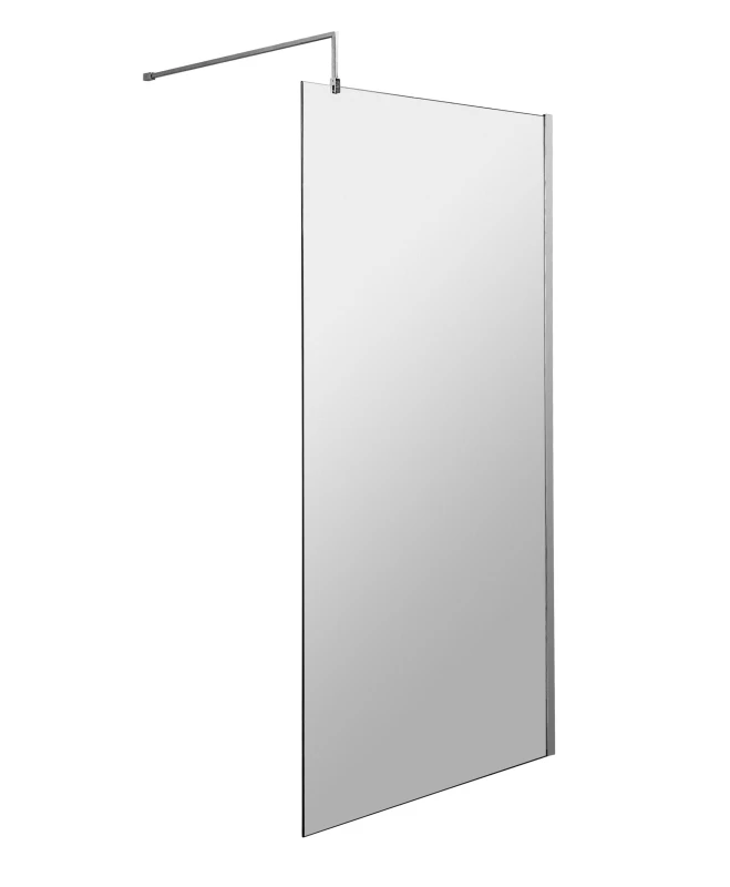 Image of Balterley 8mm Safety Glass Screen and Support Bar Polished Chrome 900x1850mm Silver
