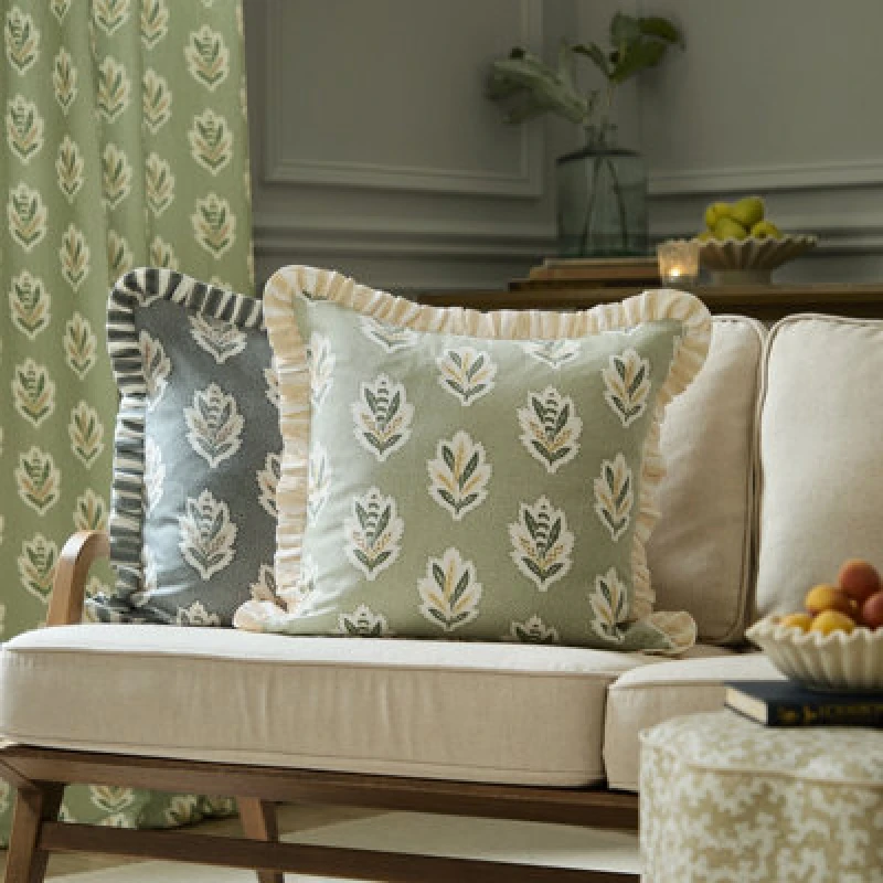 Image of Sanderson Sanderson Sessile Leaf Ruffle Cushion in Light Green Size: 50cm x 50cm Light Green 50cm x 50cm Unisex 5025532813992