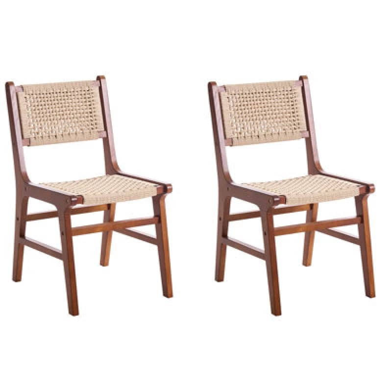 Image of Beliani Set Of 2 Dining Chairs Ozella Wood Brown/ Beige
