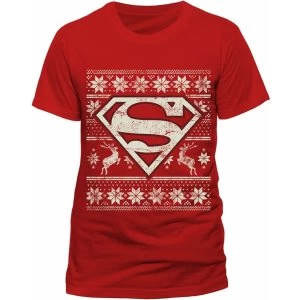 image of Superman - Fair Isle Logo Mens X-Large T-Shirt - Red