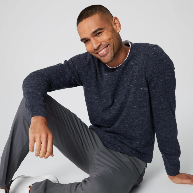 Image of Threadbare 'Springvale' Cotton Crew Neck Jumper with Mock T-Shirt Navy male