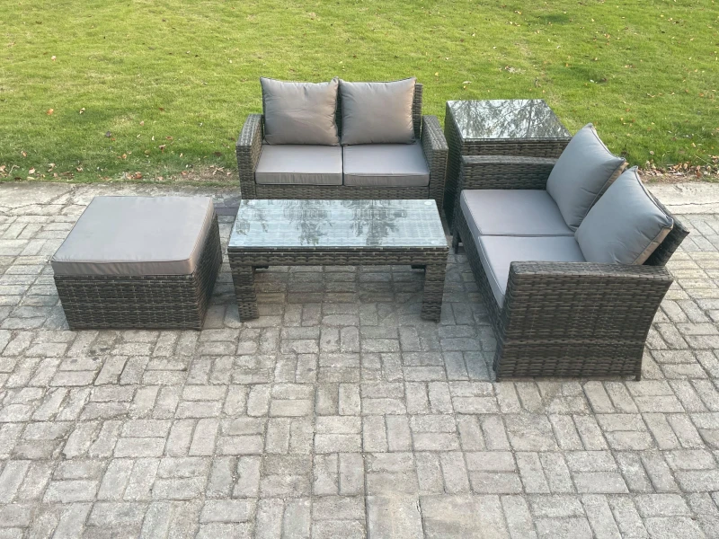 Image of Fimous 5 Pieces Garden Furniture Sets Poly Rattan Outdoor Patio Furniture PE Wicker Furniture Set with Loveseat & Table in Dark Grey Dark Grey Unisex