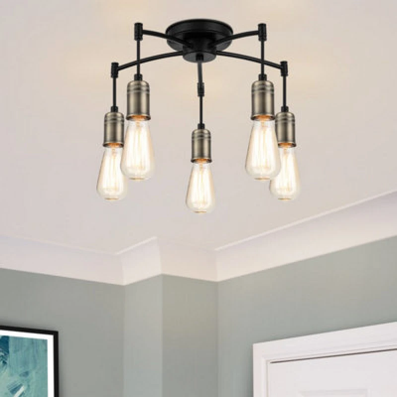 Image of Cosylyte Linton Industrial 5 Light Modern Ceiling Light - Antique Brass, Black