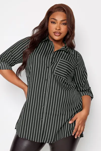 image of Yours Stripe Print Boyfriend Shirt Black