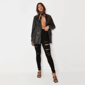 image of Missguided Petite Vice Multi Rip High Waisted Skinny Jeans - Black