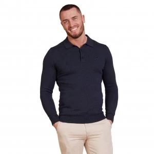Image of Raging Bull Navy Blue Long Sleeve Signature Knitted Polo Shirt - S