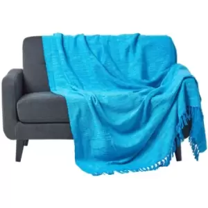 Image of Nirvana Slub Cotton Teal Throw, 255 x 360cm - Blue - Homescapes