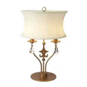 Image of 2 Bulb Twin Table Lamp Cream Shade Gold Patina LED E14 60W Bulb