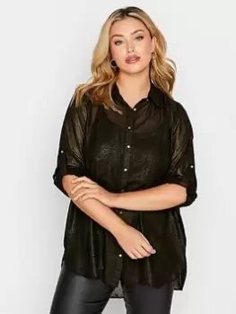 Image of Yours Shirt Black Gold Shimmer, Black, Size 16, Women