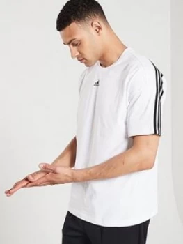 Image of Adidas 3 Stripe Centre Logo T-Shirt - White Size M Men