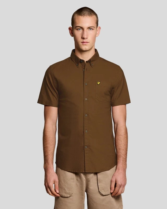 Image of Lyle & Scott Mens Short Sleeve Oxford Shirt in Brown