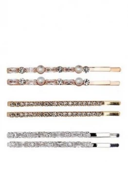 image of Mood 2 Tone Plated 6 Pack Mini Crystal And Pearl Hair Slides