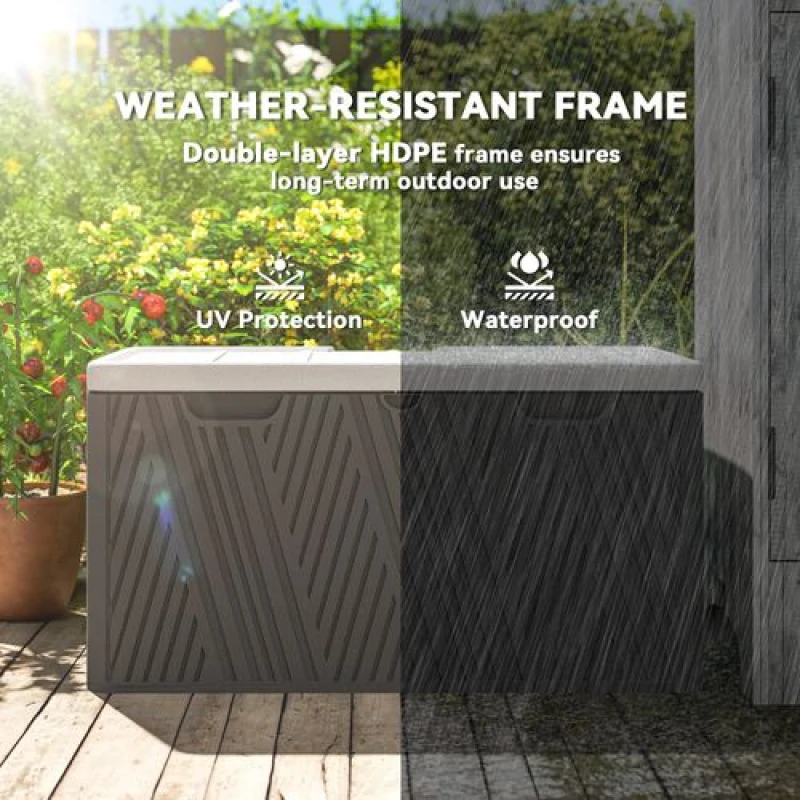 Image of Outsunny 380L Garden Storage Box Waterproof Outdoor Storage Box Wood Effect Black