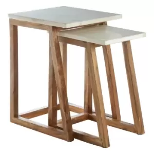Image of Set of 2 Nest Tables with White Marble Tops