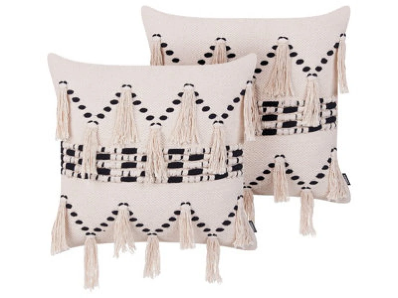 Image of Beliani Set Of 2 Decorative Cushions Thondi Cotton 45 X 45cm Beige Striped