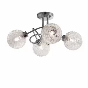 Image of Nielsen Bolsena Modern Polished Chrome 4 Light Flush Curved Arms Clear And Frosted Glass Scribble Ball Globe Shade