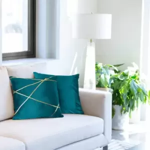 Image of Emma Barclay - Vancouver Geometric Velvet Cushion Cover, Emerald, 43 x 43 Cm