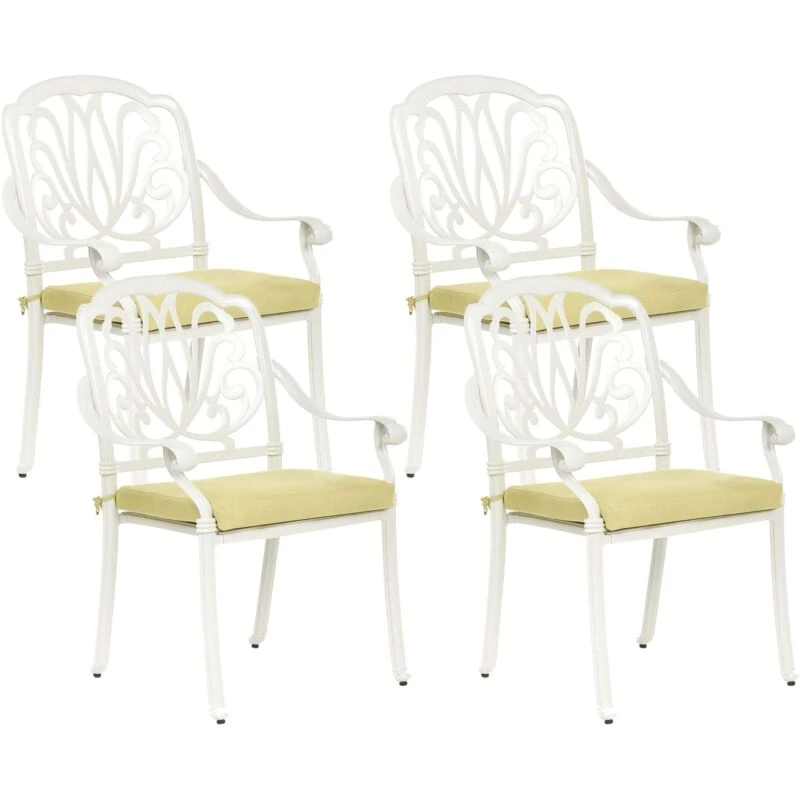 Image of Beliani Set Of 4 Garden Chairs With Cushions Ancona Metal Off-White