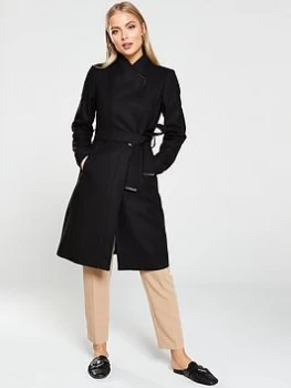 Image of Ted Baker Ellgenc D-ring Wrap Coat - Black, Size 4=14, Women
