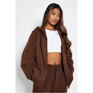 image of I Saw It First Oversized Zip Through Hoodie with Pockets - Brown