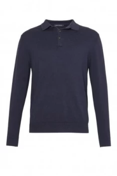 Mens French Connection Portrait Wool Polo Jumper Blue