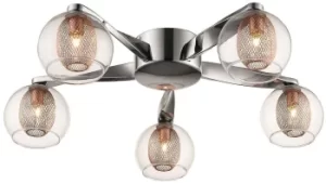 image of Spring 5 Light Flush Multi Arm Mesh Ceiling Light Chrome, Copper, G9