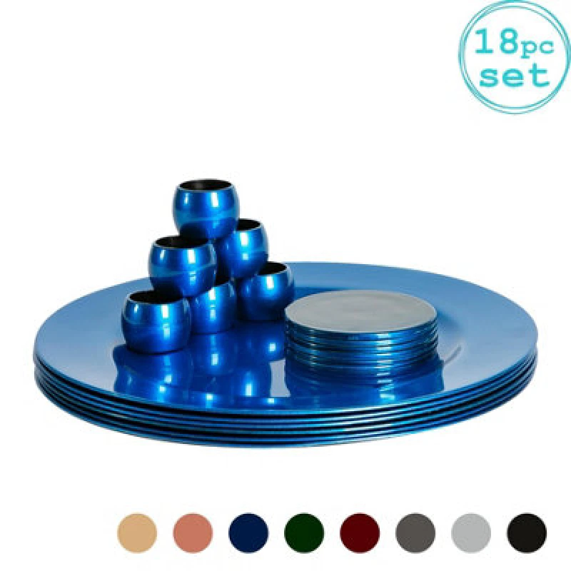 Image of Argon Tableware 18 Piece Metallic Charger Plates Set - Blue