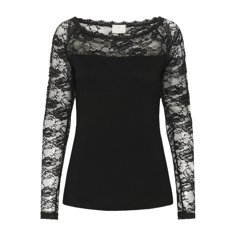 Image of Kaffe Lace boat neck t-shirt For Her KAFFE Noir Female L